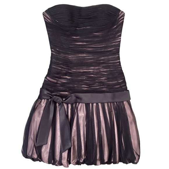 Jovani Black Strapless Fitted Bustier Bodice Bubble Hem Dress Bow Accent Black M - Picture 2 of 10